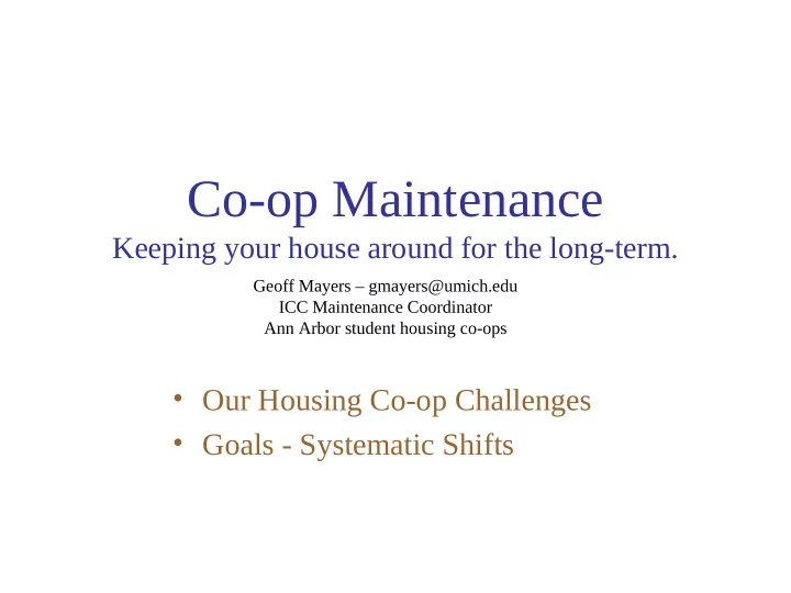 co op maintenance