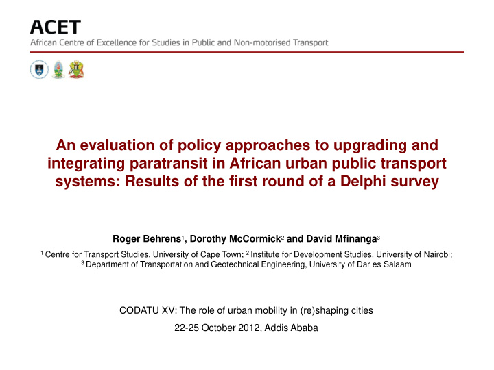 integrating paratransit in african urban public transport