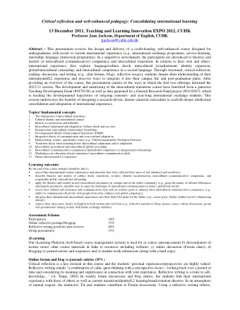 Critical reflection and web-enhanced pedagogy: Consolidating international learning  13 December