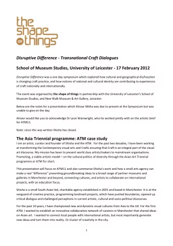 Disruptive Difference - Transnational Craft Dialogues School of Museum Studies, University of