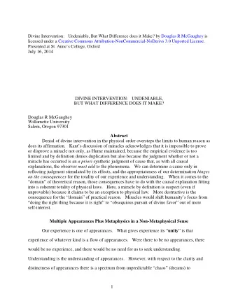 Divine Intervention:  Undeniable, But What Difference does it Make? by Douglas R McGaughey is