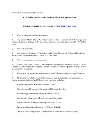 Presentation for the Steering Committee at the Public Hearing on the Southeast Metro Transmission