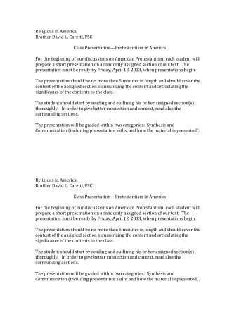 Religions  in  America    Brother  David  L.  Caretti,  FSC      Class