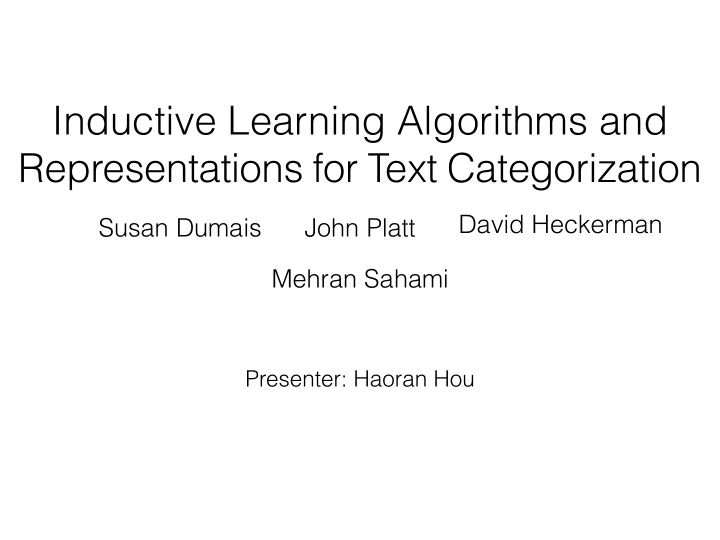 inductive learning algorithms and representations for