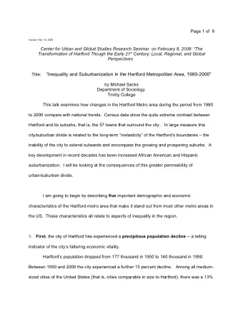 Title: Inequality and Suburbanization in the Hartford Metropolitan Area, 1980-2000&quot;  by