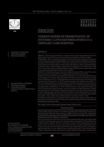 Original Article  ORI  VARIOUS MODES OF PRESENTATION OF  SYSTEMIC LUPUS ERYTHEMATOSUS AT A