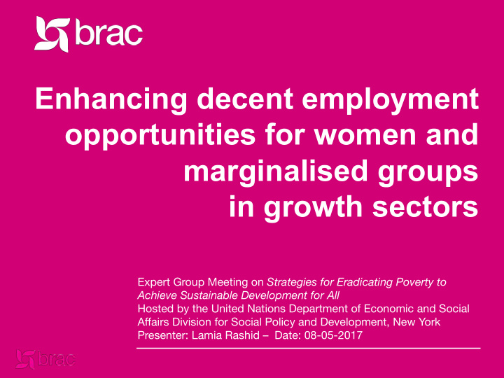 enhancing decent employment opportunities for women and