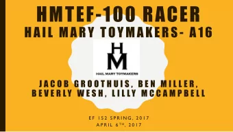 HMTEF-100 RACER  HAIL MARY TOYMAKERS- A16  J A C O B G R O O T H U I S ,  B E N  M I L L E R ,  B E