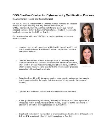 DOD Clarifies Contractor Cybersecurity Certification Process By Amy Conant Hoang and Sarah Burgart