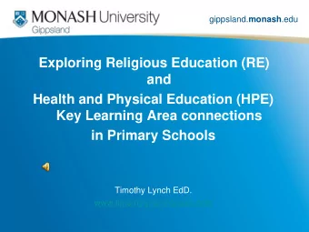 Exploring Religious Education (RE)  and  Health and Physical Education (HPE)  Key Learning Area