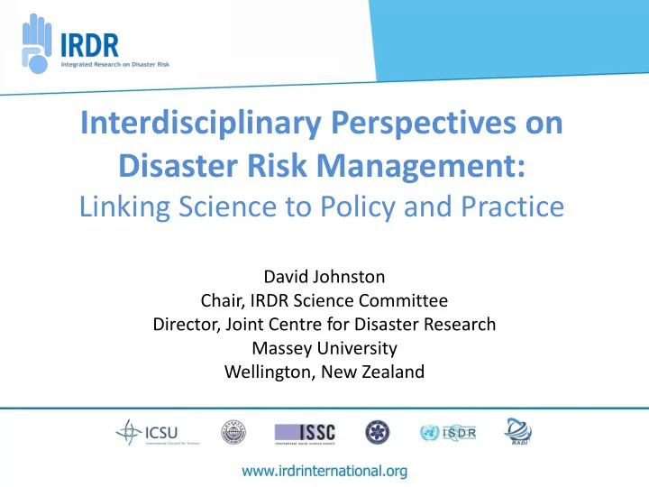 interdisciplinary perspectives on disaster risk management