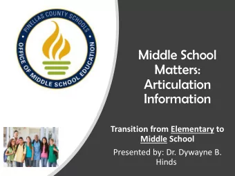 Middle School  Matters:  Articulation  Information  Transition from Elementary to  Middle School