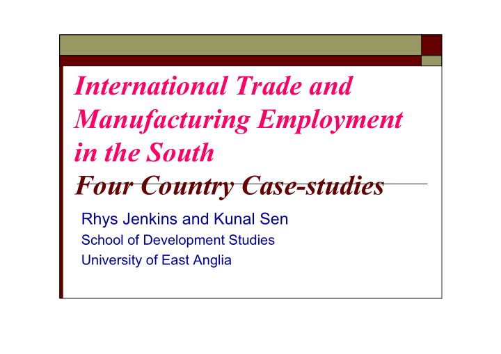 international trade and manufacturing employment in the