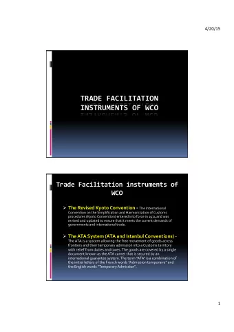 TRADE  FACILITATION    INSTRUMENTS  OF  WCO    Trade  Facilitation