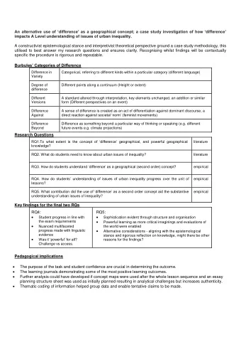An alternative use of difference as a geographical concept; a case study investigation of