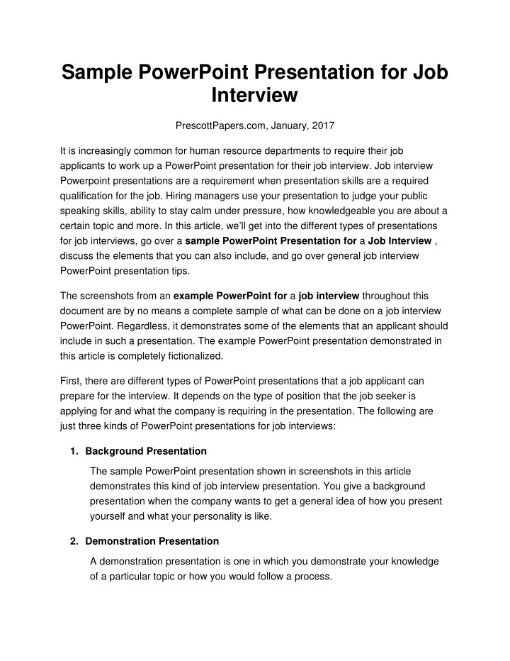 sample powerpoint presentation for job interview