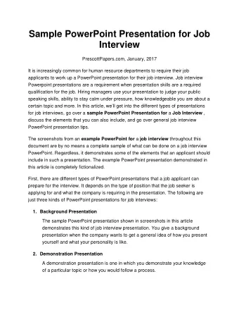 Sample PowerPoint Presentation for Job  Interview  PrescottPapers.com, January, 2017  It is