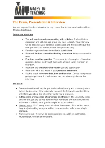 The Exam, Presentation &amp; Interview  You are required to attend interview for any course that