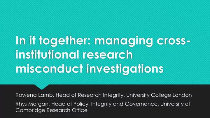 in it together managing cross