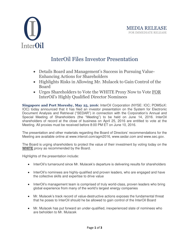 interoil files investor presentation