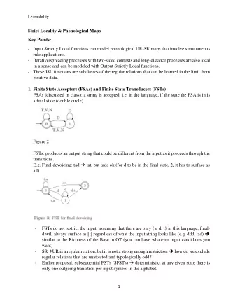 Strict Locality &amp; Phonological Maps  Key Points: - Input Strictly Local functions can model