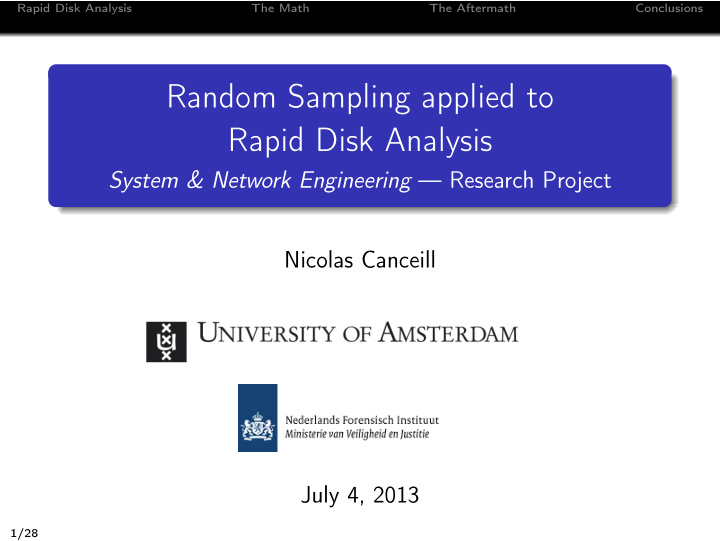 random sampling applied to rapid disk analysis