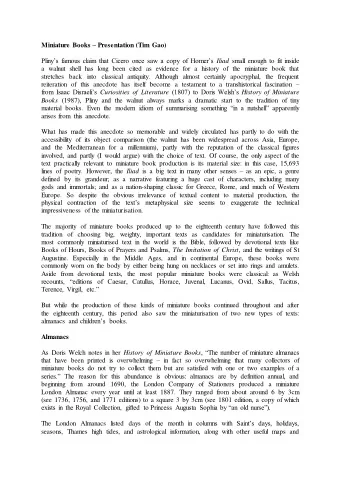 Miniature Books  Presentation (Tim Gao) Plinys famous claim that Cicero once saw a copy of