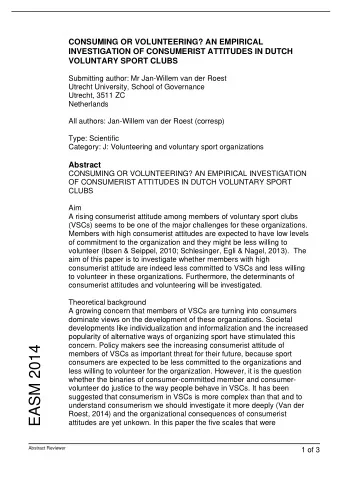 EASM 2014  members of VSCs as important threat for their future, because sport  consumers are