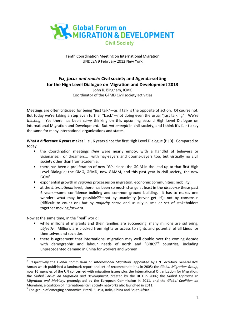 tenth coordination meeting on international migration