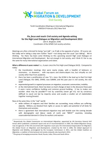 Tenth Coordination Meeting on International Migration  UNDESA 9 February 2012 New York Fix, focus