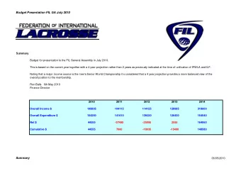 Budget Presentation FIL GA July 2010  Summary  Budget for presentation to the FIL General Assembly