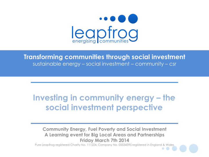 investing in community energy the social investment