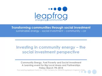 Investing in community energy  the social investment perspective  Community Energy, Fuel Poverty