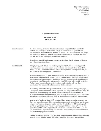 EdgewellPersonalCare  November 14, 2017  11:20 AM EST  Speaker ID:  Page #1  EdgewellPersonalCare