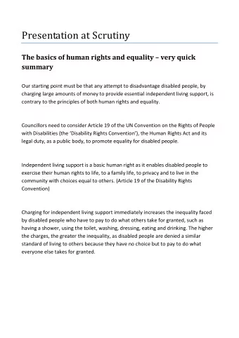 Presentation at Scrutiny  The basics of human rights and equality  very quick  summary  Our