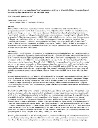 Economic Constraints and Capabilities of Very Young Adolescent Girls in an Urban Nairobi Slum: