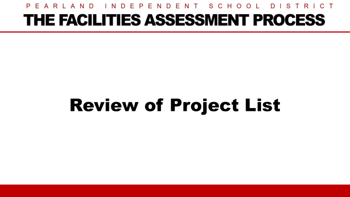 review of project list development of the initial project