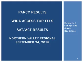 PARCC RESULTS  WIDA ACCESS FOR ELLS  Measuring  College and  Career  SAT/ACT RESULTS  Readiness