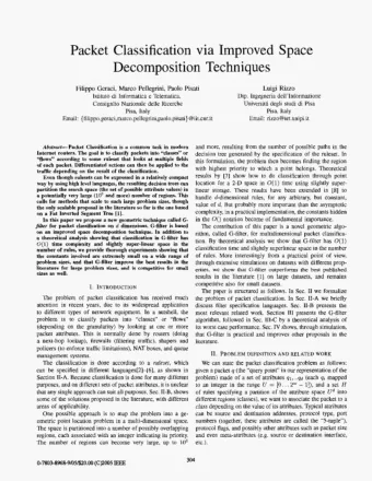 via Improved Space zyxwvutsrqponmlkjihgfedcbaZYXWVUTSRQPONMLKJIHGFEDCBA Packet Classification
