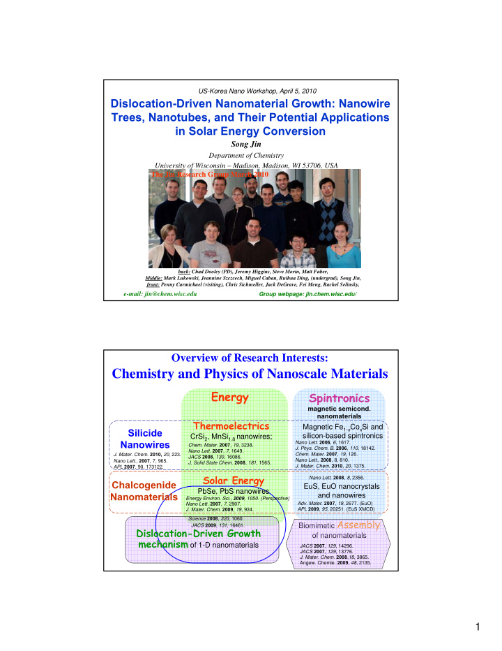 chemistry and physics of nanoscale materials