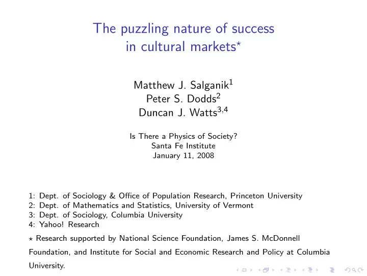 the puzzling nature of success