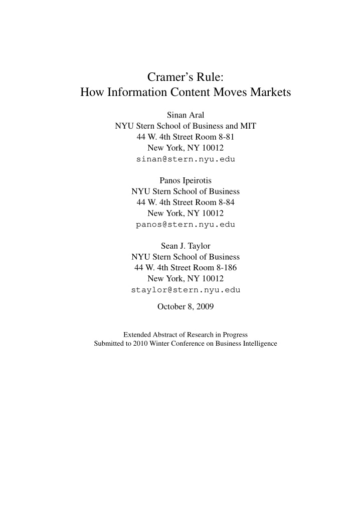 cramer s rule how information content moves markets