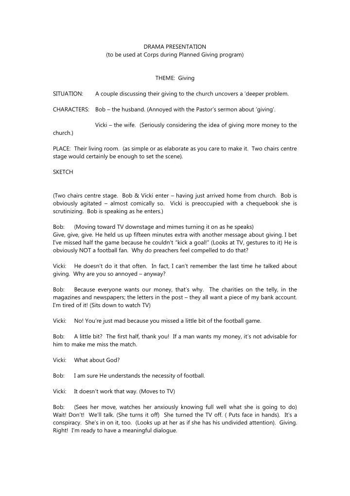 drama presentation to be used at corps during planned