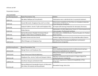 All times are MT  Presentation Sessions  Wed 4/29/2020  1st Morning Session  Paper/Presentation