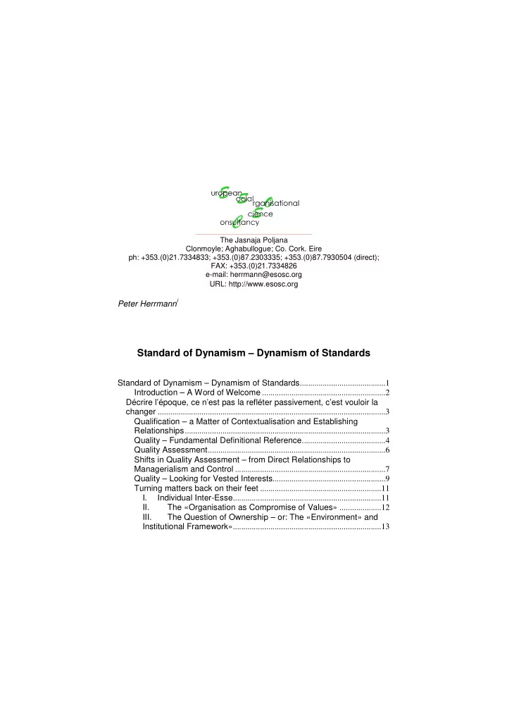 standard of dynamism dynamism of standards standard of
