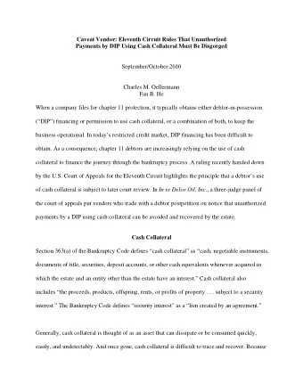 Caveat Vendor: Eleventh Circuit Rules That Unauthorized Payments by DIP Using Cash Collateral Must