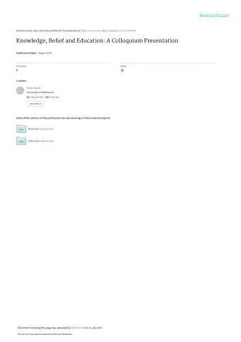 Knowledge, Belief and Education: A Colloquium Presentation Conference Paper  August 2010