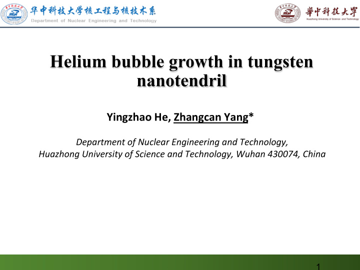 helium bubble growth in tungsten nanotendril