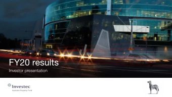 FY20 results  Investor presentation  Overview  FY20 HIGHLIGHTS  Strong financial result underpinned
