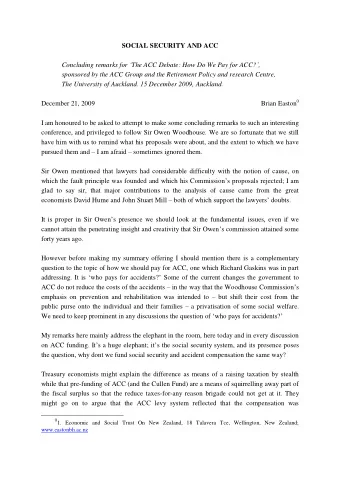 SOCIAL SECURITY AND ACC Concluding remarks for  The ACC Debate: How Do We Pay for ACC?  ,